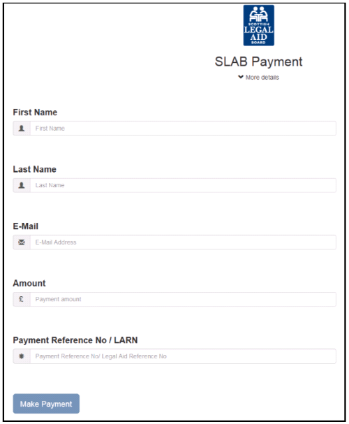 Visual of SLAB Payment screen.