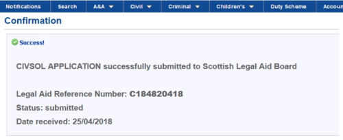 Screenshot of confirmation page confirming CIVSOL APPLICATION successfully submitted with reference number to be used. 