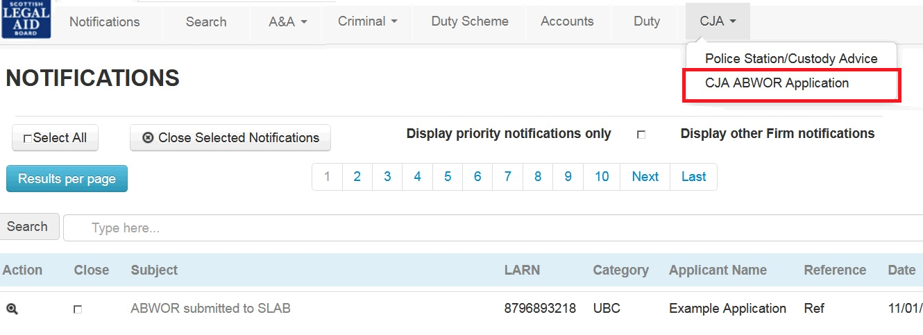 CJA ABWOR Custody Screen