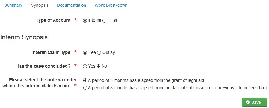 an image showing the interim selection within synopsis tab