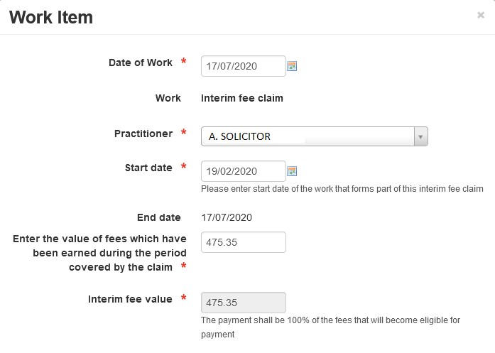 an image showing the 1st interim fee work item screen