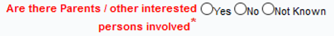 Screengrab of question Are there Parents/other interested persons involved.