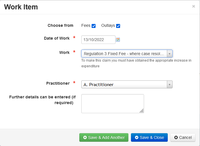 Image showing Work Item screen and comment box option for providing further details, if required.