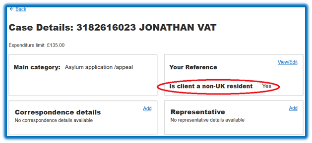 Screenshot of Legal Aid Online (LAOL) system with View/Edit function selected and summary information that filters through.
