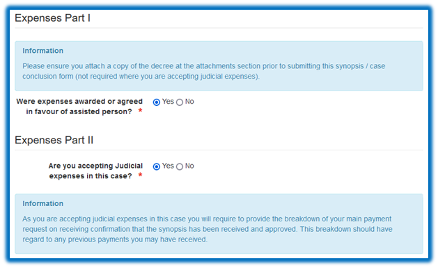 Scteenshot of legal aid online system showing you confirm accepting judicial expenses